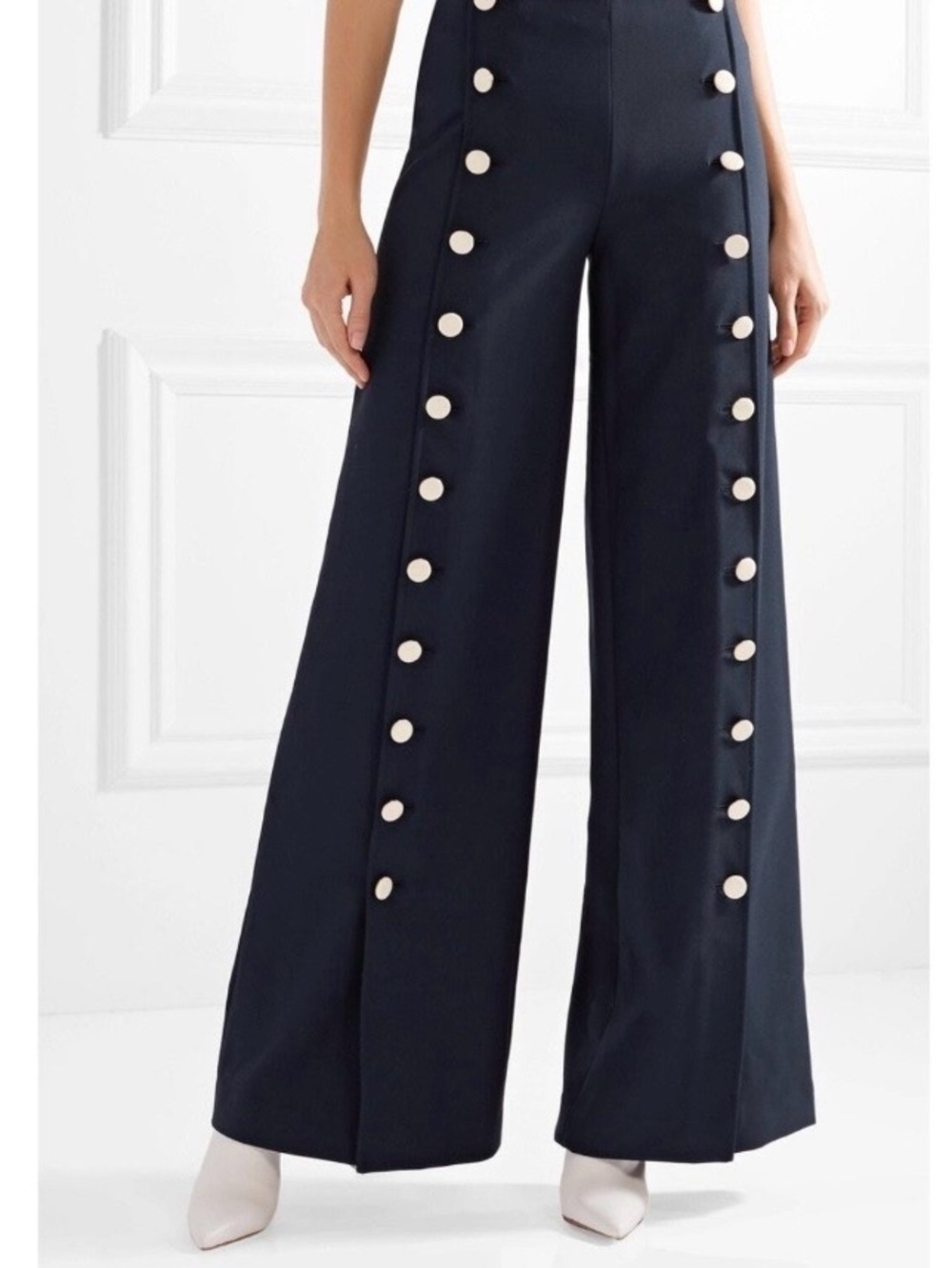 Tory Burch Navy Wide-Leg Sailor Pants with Cream Buttons size 8